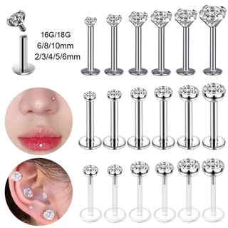 10Pcs/lot 16G/18G Cristal Lip Stud Labret Piercing De Aço Inoxidável Brincos De Pinos De Cartilagem Tragus Conch Helix