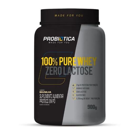 Whey 100% Pure Zero Lactose Baunilha 900g Probiótica