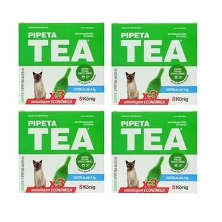Kit 4 Pipeta Tea Konig AntiPulga Gatos Até 4Kg C/3 Pipetas