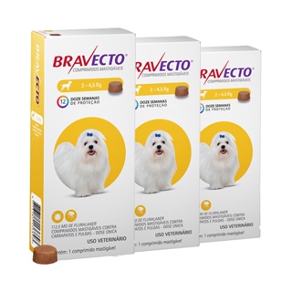 Antipulgas E Carrapatos Bravecto MSD 1112,5mg Para Cães De 2kg A 4,5kg - 03 Unidades
