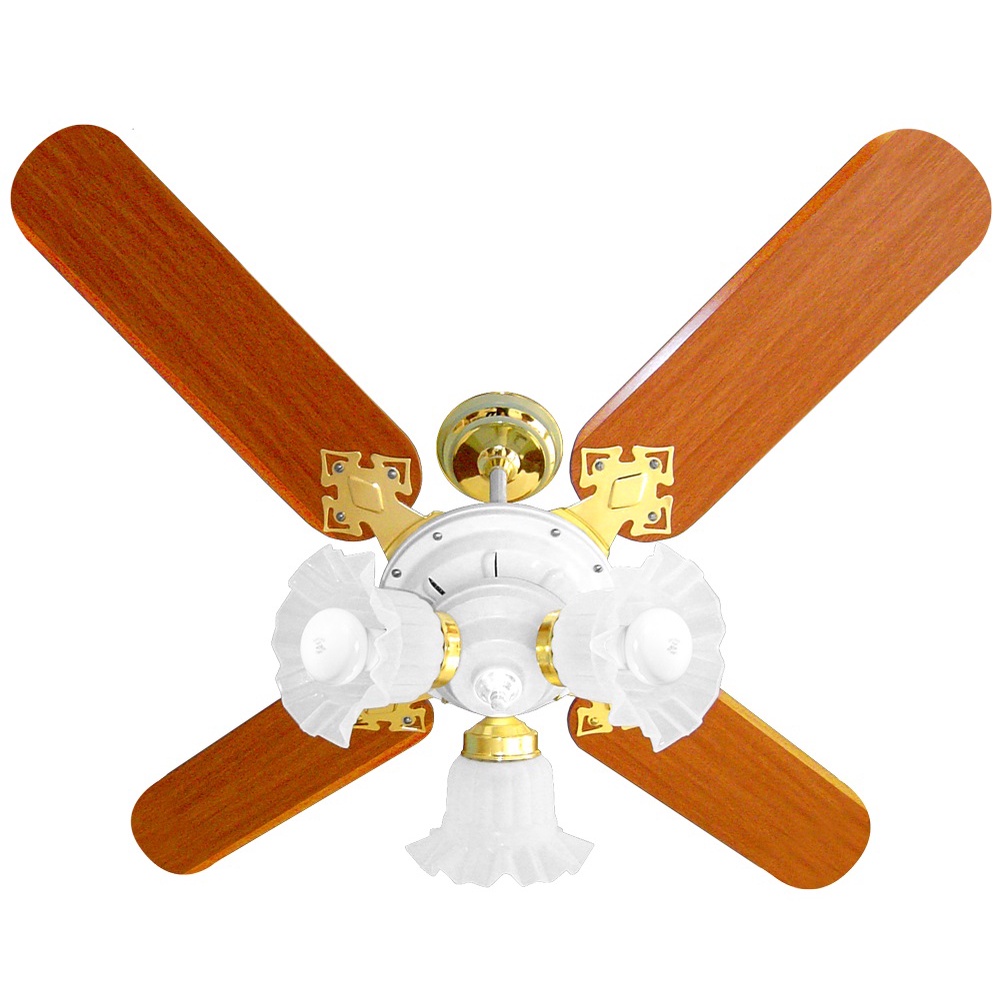 Ventilador De Teto New Zeta 130W Silencioso c/ Lustre Latonado – 4 Pás MDF Mogno – Área 20m² – Econômico