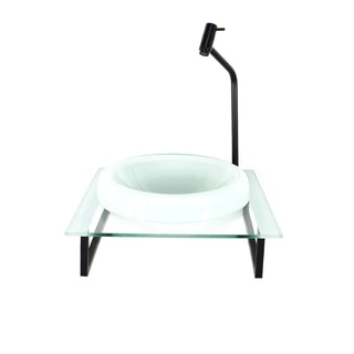 GABINETE COM CUBA DE VIDRO CHAPEU 10MM COM TAMPO 40CM BRANCO MAIS TORNEIRA METAL PRETA