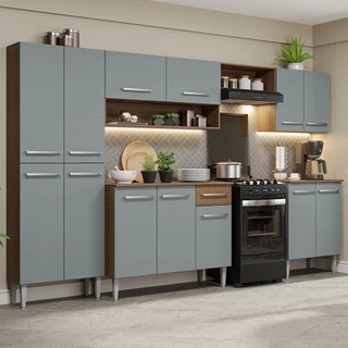 Armário de Cozinha Completa 293cm Rustic/Cinza Emilly Madesa 02 em Oferta na Shopee