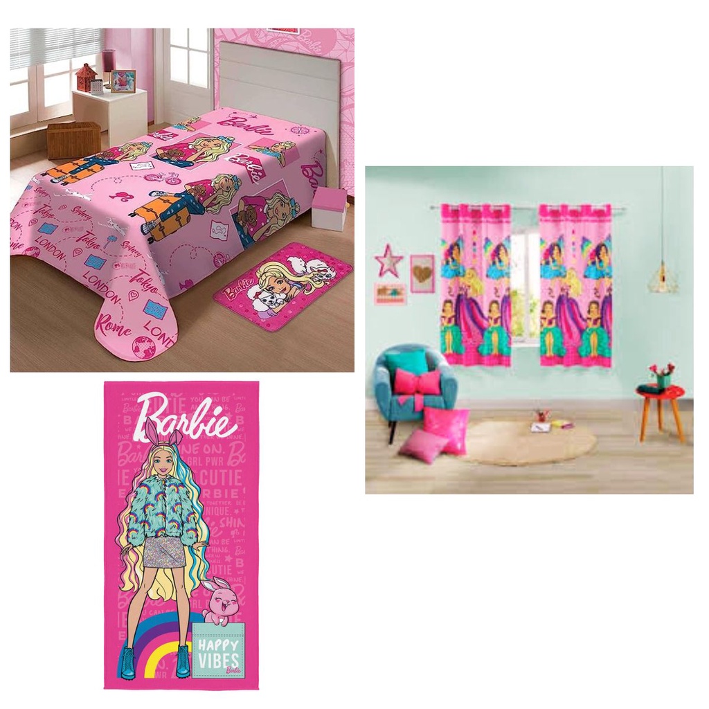 Kit Infantil Barbie Edredom + Jogo Cama + Almofada + Boneca