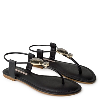 Rasteira  Napa Naturale Preto com Pedraria
