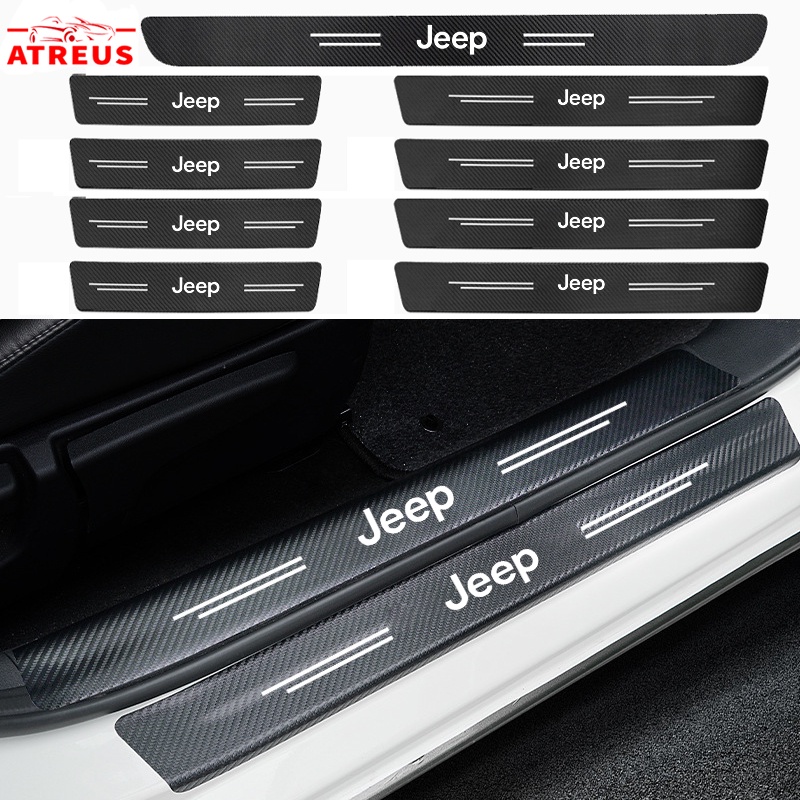 Para Jeep Adesivo Soleira De Porta De Carro De Fibra De Carbono Soleira De Porta Anti-risco Protetor De Porta-Malas Para Jeep Renegade Compass 2023 Willys Wrangler jk Grand Cherokee