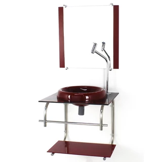 GABINETE DE VIDRO 40CM INOX MARMORE AVERMELHADO COM TORNEIRA METAL CROMADA