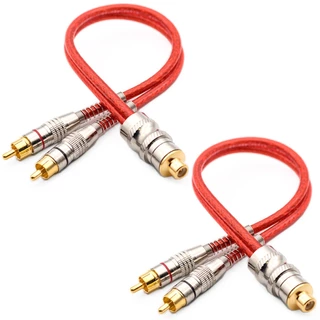 2 Cabos Y RCA Blindado Techone 2 Machos 1 Femea Vermelho Blindados 5mm Plug Metal Som Automotivo Conectores Duplos Banhado a Ouro Proteção Contra Ruídos Fio De Cobre Caixa Bob Paredão