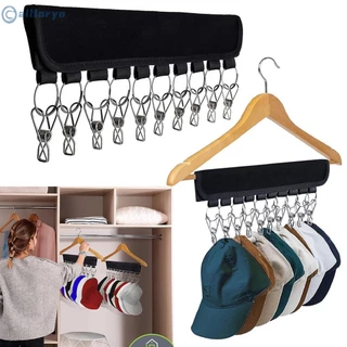 Organizador De Bonés Viagem Em Aço Inoxidável Com 10 Clipes Boné De Beisebol Black/Silver