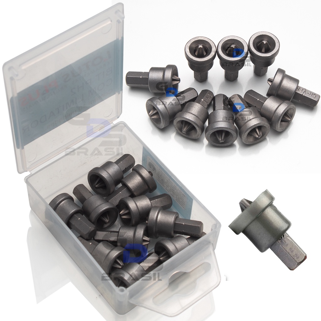 Kit Jogo Bits Limitador Philips Drywall Ph2 10 Peças Parafusadeira Com Guia Limitador