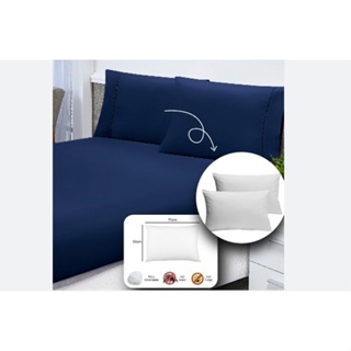 Roupa Cama Queen 400 Fios 3pcs Toque Acetinado AZUL MARINHO+2 Travesseiro SILICONIZADO