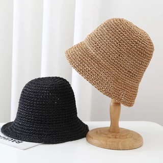 Chapéu De Palha Estilo Woven Pequeno Protetor Solar De Praia Fresco Feminino Trendy Brim Bucket