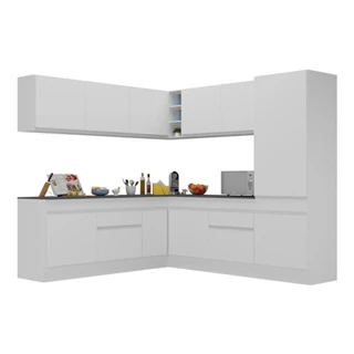Armário de Cozinha Completa de Canto com Rodapé Veneza Multimóveis MP2101.891 Branco