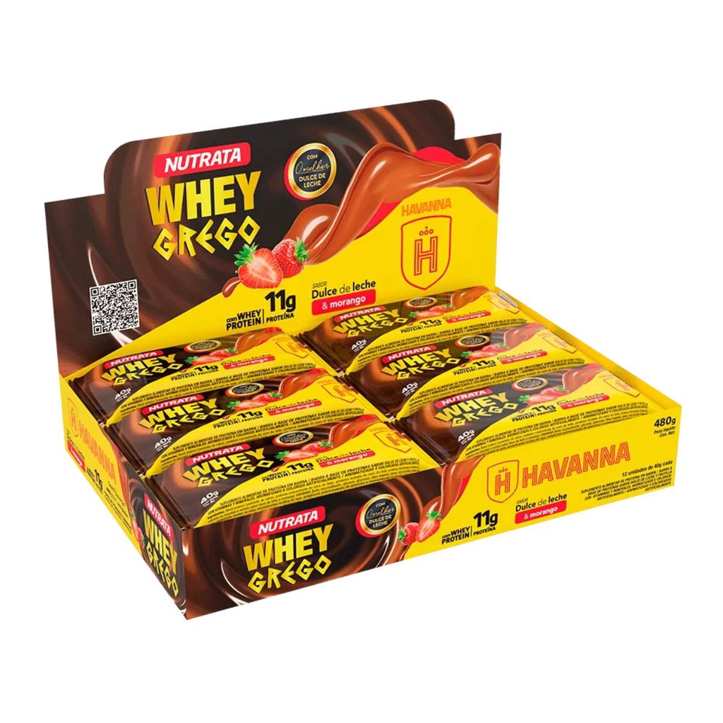 Nutrata Whey Grego Bar Doce De Leite Havanna e Morango C/12