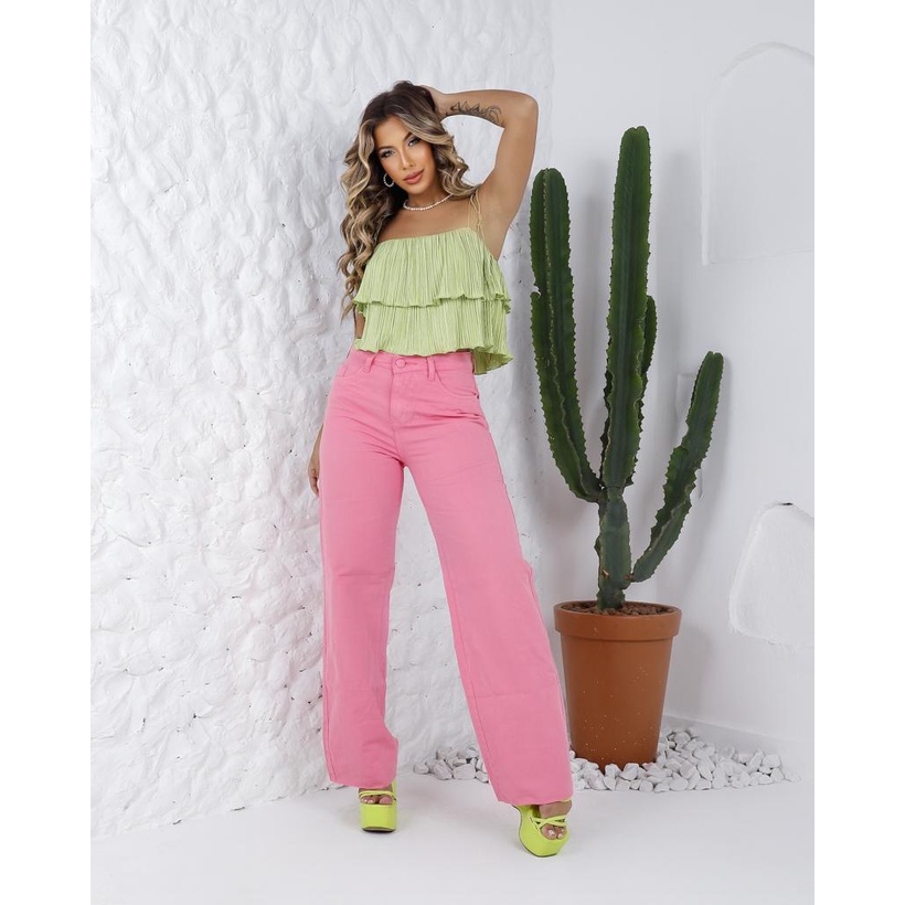 Calça jeans feminina store colorida cintura alta