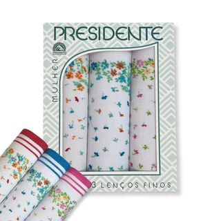 Kit c/ 3 Lenço Feminino Flores 100% Algodão Presidente