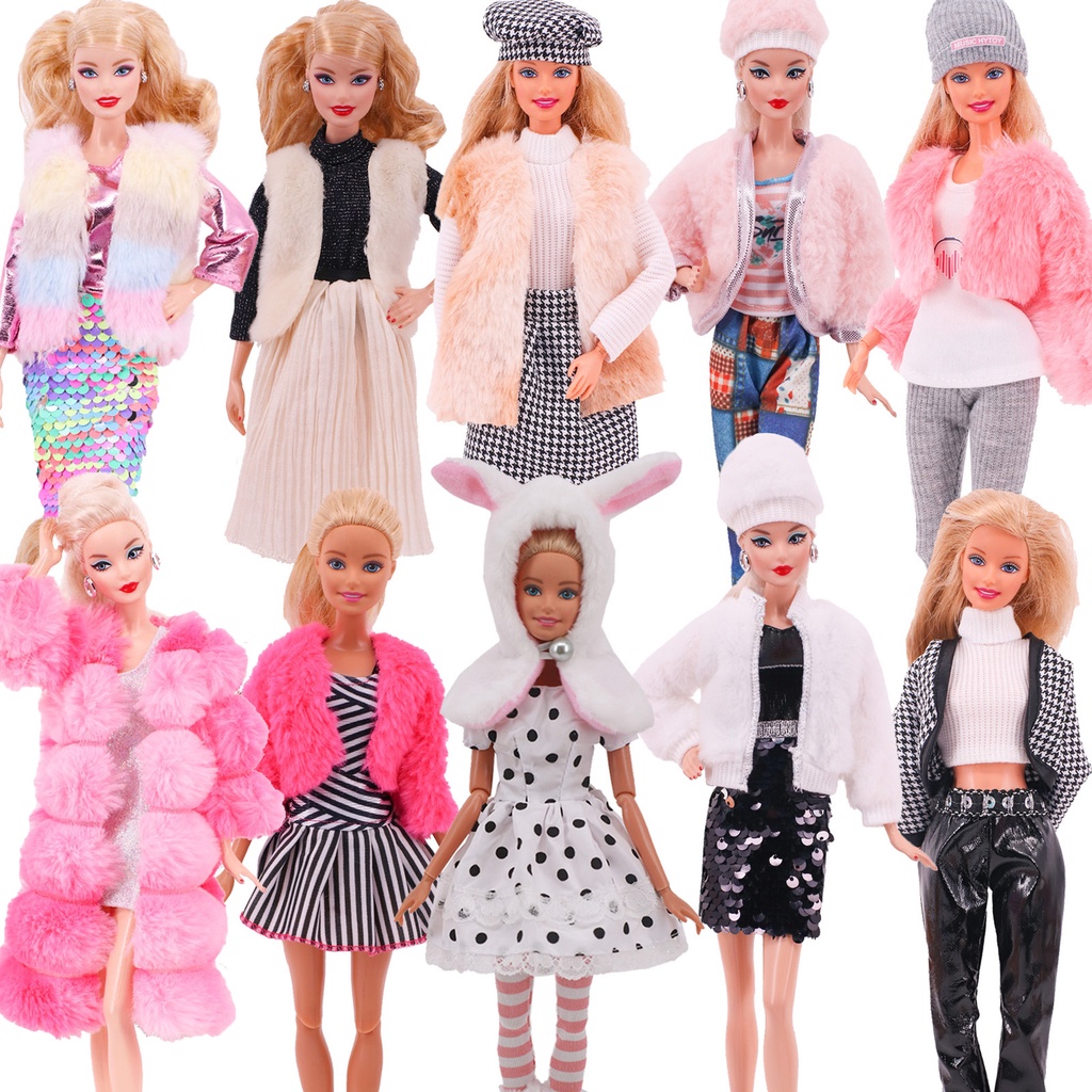 Barbies Doll Clothes Plush Jacket + Saia De Fato De Moda + Chapéu De Boina  Adequado Para Boneca De 11,8 Polegadas Casual Clothing Free Shoe Gift  (Somente Roupas)