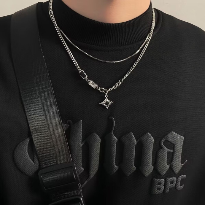 Novo Colar Punk Gothic Star Necklace Gótico Y2k Mulher Homem De Rhinestone Cuba Link Chains Colares De Colarinho Fashion Jewelry colar masculino