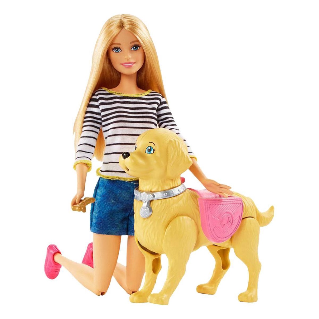 Boneca Barbie Morena Caminhada com Pet - Mattel