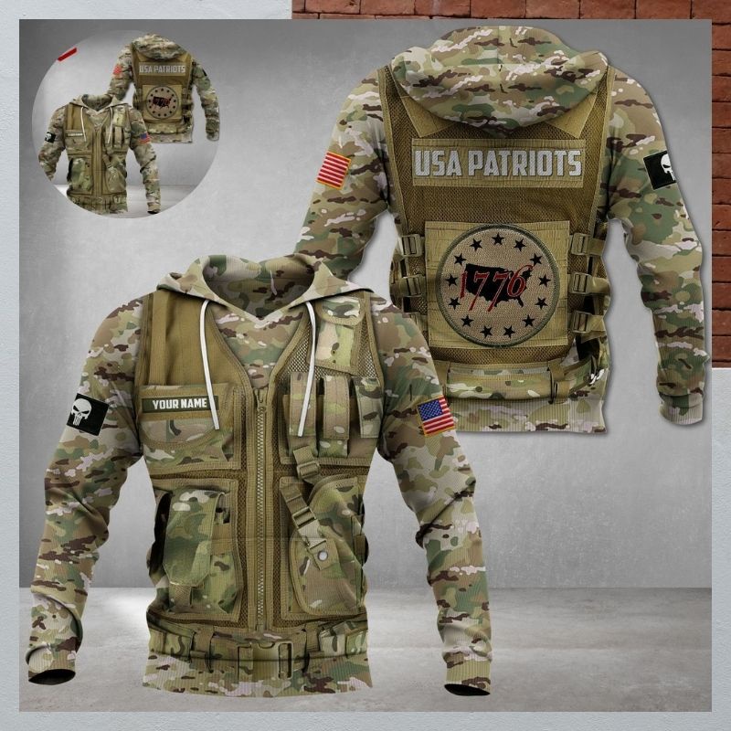 Eua Patriota Dos 1776 Skull American flag Nome Personalizado 3d Capuz