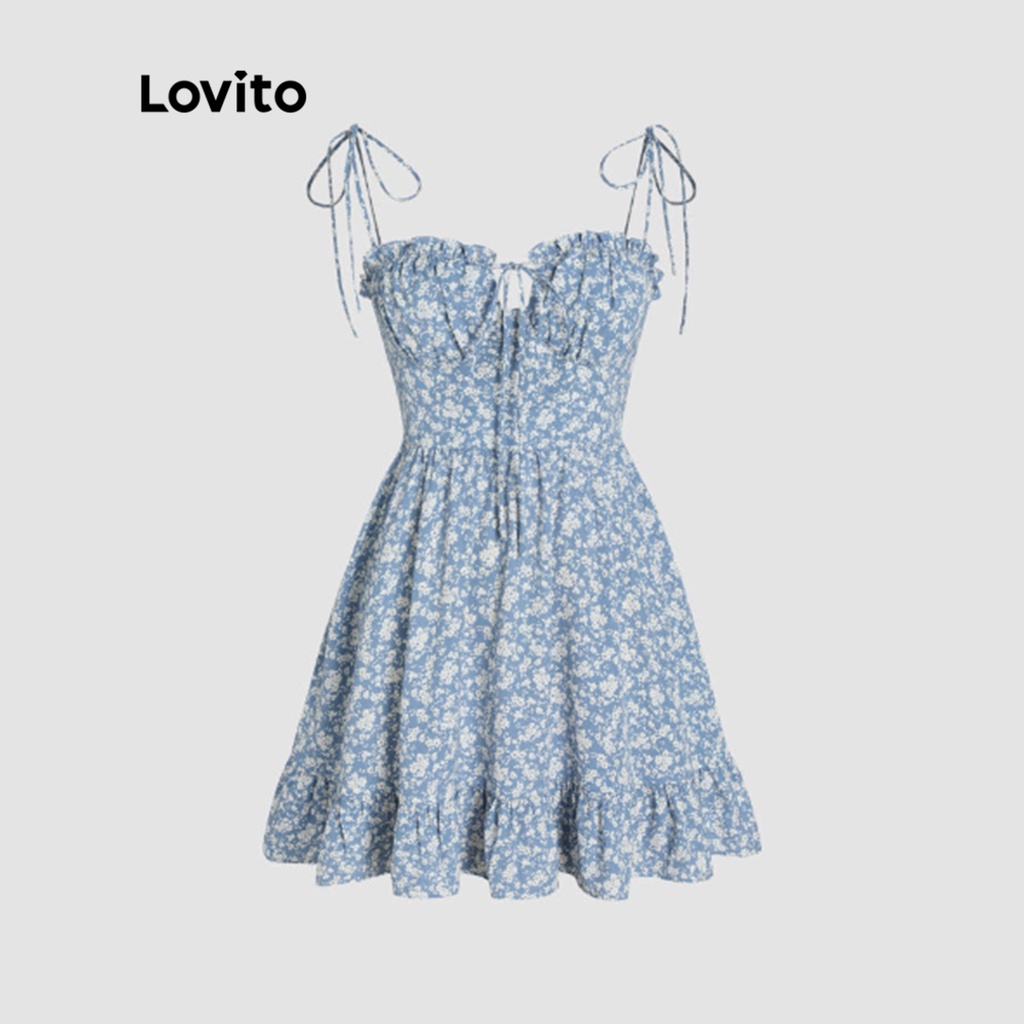 Lovito Vestido com Babados Detalhe Plissado Estampa Floral e Amarração ...