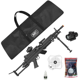 Rifle Airsoft LMG M249 Light Rossi Bivolt 6mm + Red dot +bbs