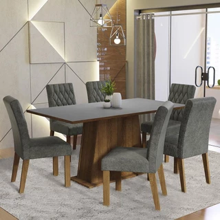 Conjunto Sala de Jantar Mesa Tampo de Madeira 6 Cadeiras Rustic/Cinza/Silver Britney Madesa em Oferta na Shopee