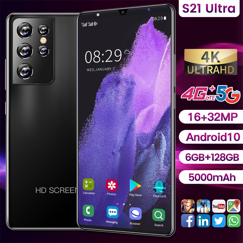 Smartphone celular barato 5G S21 Ultra 5.5 polegadas telefone celular ...