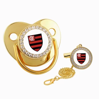 Logotipo da equipe de futebol Baby Pacifier, Cartoon Golden Pacifier, Clip de corrente, Capa antipoeira, Baby Teether Toy