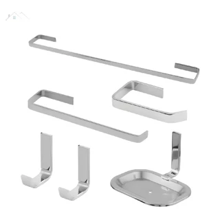 Kit Acessórios Para Banheiro Com 6 Peças Quadrado Aço Inox