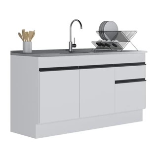 Balcão Cozinha c/ Rodapé Gabinete Pia 150cm 3 Ptas 1 Gav Veneza Multimóveis MP2115.964 Branco/Preto