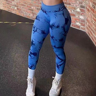 Calça de Yoga sem costura Tie-dye Women /High Waist Skinny Fitness Pants Outdoor Running Peach Buttocks Plus Tamanho Calça esportiva