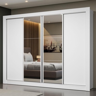Guarda-Roupa Casal Madesa Montana 4 Portas de Correr com Espelho - Branco
