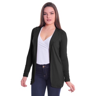 Cardigan Blazer Alfaiataria Social Manga Longa Malha Viscolycra Duplo na Frente