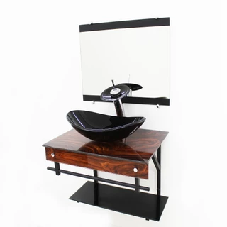GABINETE DE VIDRO 60CM APX COM CUBA OVAL MADEIRA NOGUEIRA