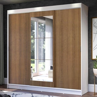 Guarda-Roupa Casal Madesa Istambul 3 Portas de Correr com Espelho 3 Gavetas - Branco/Rustic em Oferta na Shopee