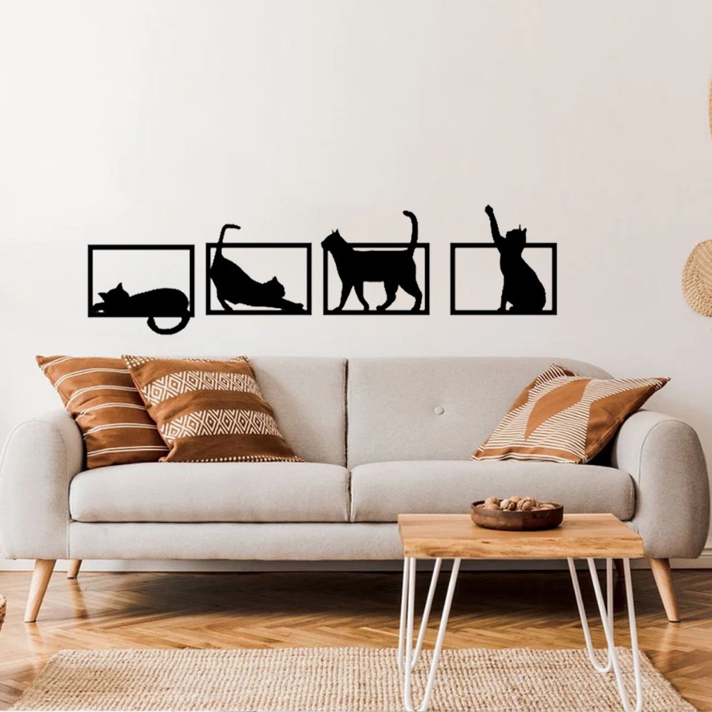 Kit 4 Quadros De Parede Gatinhos Gatos Brincando Vazado Decorativo Para Quarto De Criança Sala 2921