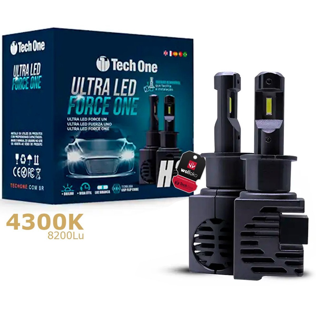 Kit Ultra led Force One H4 4300k 8200 lumens 12V 50W | Shopee Brasil