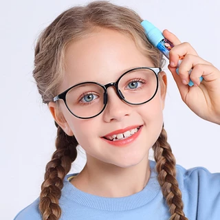Óculos Redondos Para Crianças Meninos E Meninas Sem Grau De Proteção uv De Plástico Da Moda Armação De anti-Olho Azul Claro