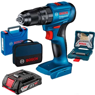 Kit Parafusadeira Bateria Impacto 18v com Bateria 2.0ah Maleta e Bolsa 06019K31E6000 BOSCH