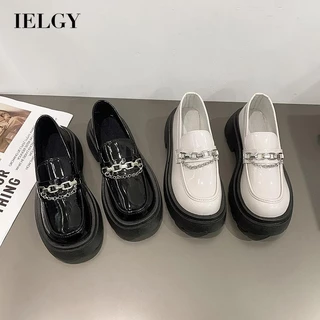 IELGY Mocassins De Sola Grossa Sapatos Femininos De Couro Pequenos Britânicos retro Fivela Metálica Estudante Fundo Macio