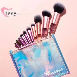 10 Pcs Técnicas Reais Essenciais Maquiagem Essencial Conjunto De Escovas De Bolso Portáteis Blush Foundation Shadow Highlihgter Condrevous With Carry Bag RT4285