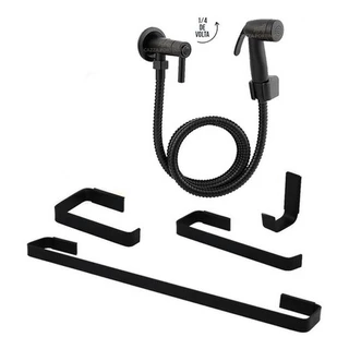 Kit De Banheiro Preto Com Ducha Higiênica - Porta Toalhas