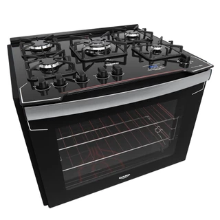 Fogão de Embutir 5 Bocas Preto com Mesa de Vidro e Timer Digital Dako Diplomata Grill Bivolt
