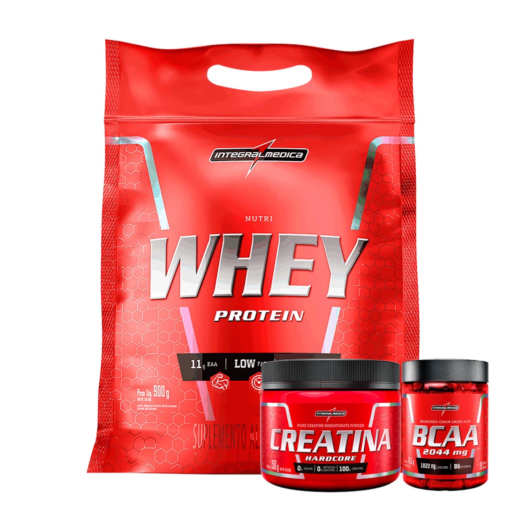 Kit Nutri Whey 900g Refil Creatina 100 Pura 150g Bcaa 90 Caps