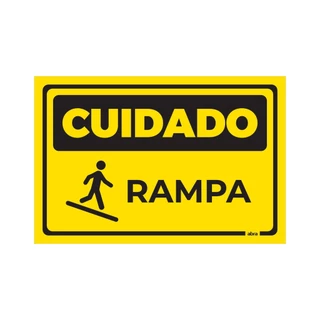 Placa De Sinalização Cuidado Rampa Pvc 30x20 Cm
