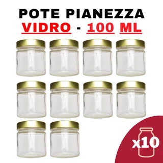Kit Potes de Vidro Pianezza - Pote de Vidro Alto Pianezza 100ml Dourado - Potes de armazenamento - herméticos - vidro - plástico - alimentos - tampa - organizadores - empilháveis - cozinha - transparentes - multiuso - conservas - mantimentos - temperos -