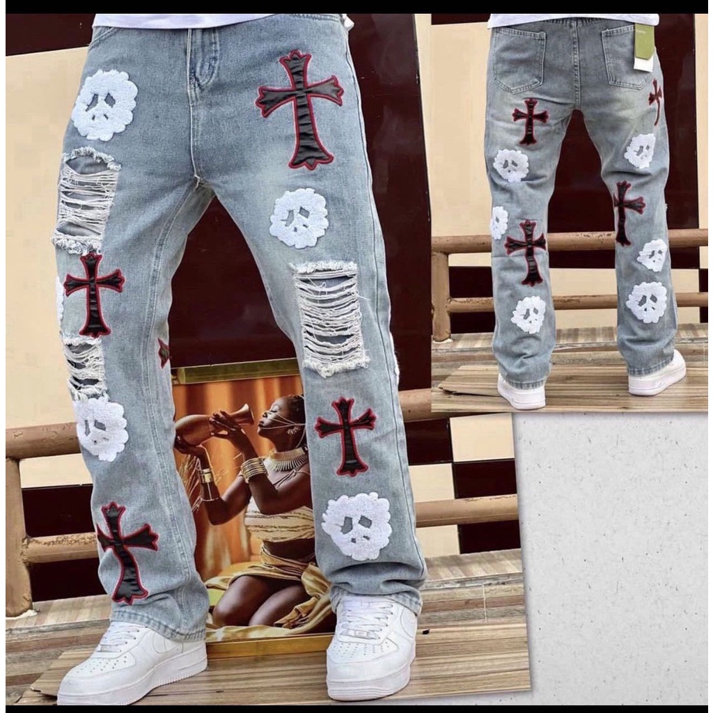 Y2K Calças De Ganga Masculinas Trendy Denim Hip Hop Tendência Venda A Quente Ripped Casual Pants Da Marca