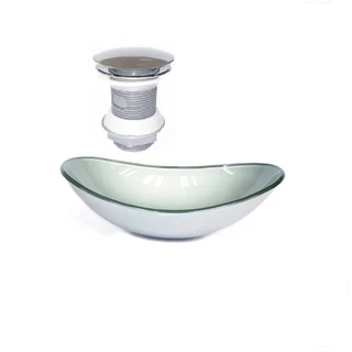 CUBA DE VIDRO OVAL 55CM PRATA VALVULA CLICK