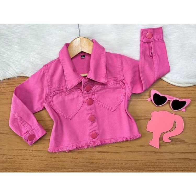 Jaquetinha Jaqueta Jeans Com Rosas Vermelhas JAQUETA JEANS